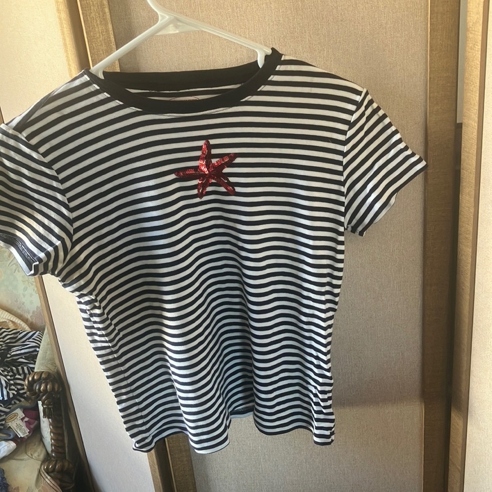 FINAL MARKDOWN Talbots Striped Shirt with Red Star petite small